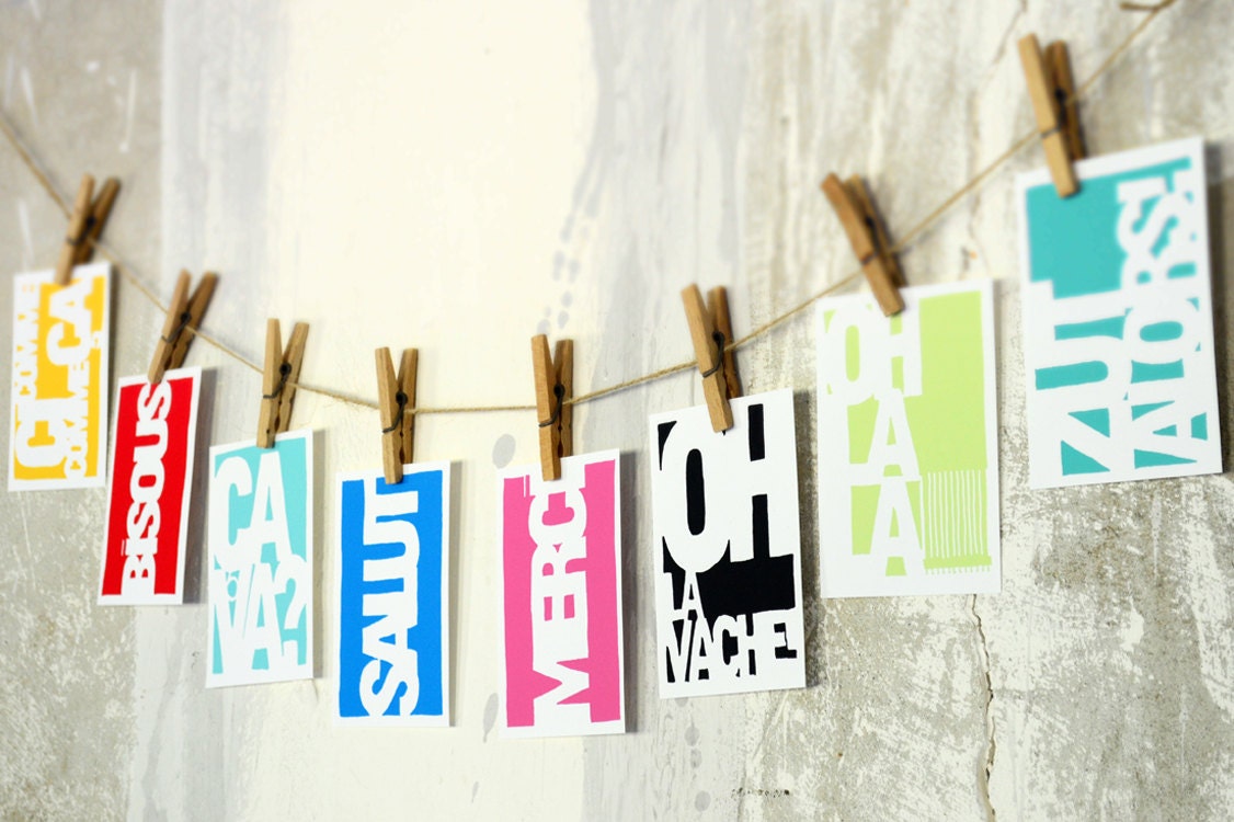 French 101 - Typography Prints for the Francophile - French word art cards - Giclee edition of 8 miniprints