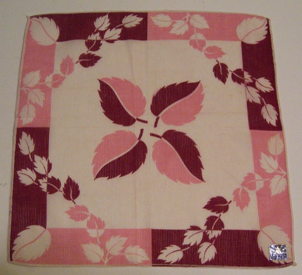Vintage Pink Geometric Floral Leaf Hanky