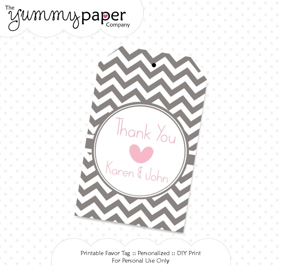 Charcoal and Pink Heart Bridal Shower Party - Favor Tags .. Custom DIY Party Printables .. cp01