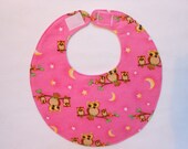 Baby Bibs, four soft layers, reversible, pink with moons, stars, and owls