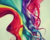 Rainbow Human Hair Extensions, Colored Hair Extension Clip, Hair Wefts, Clip in Hair, Tie Dye Hair Extensions, Festival Hair