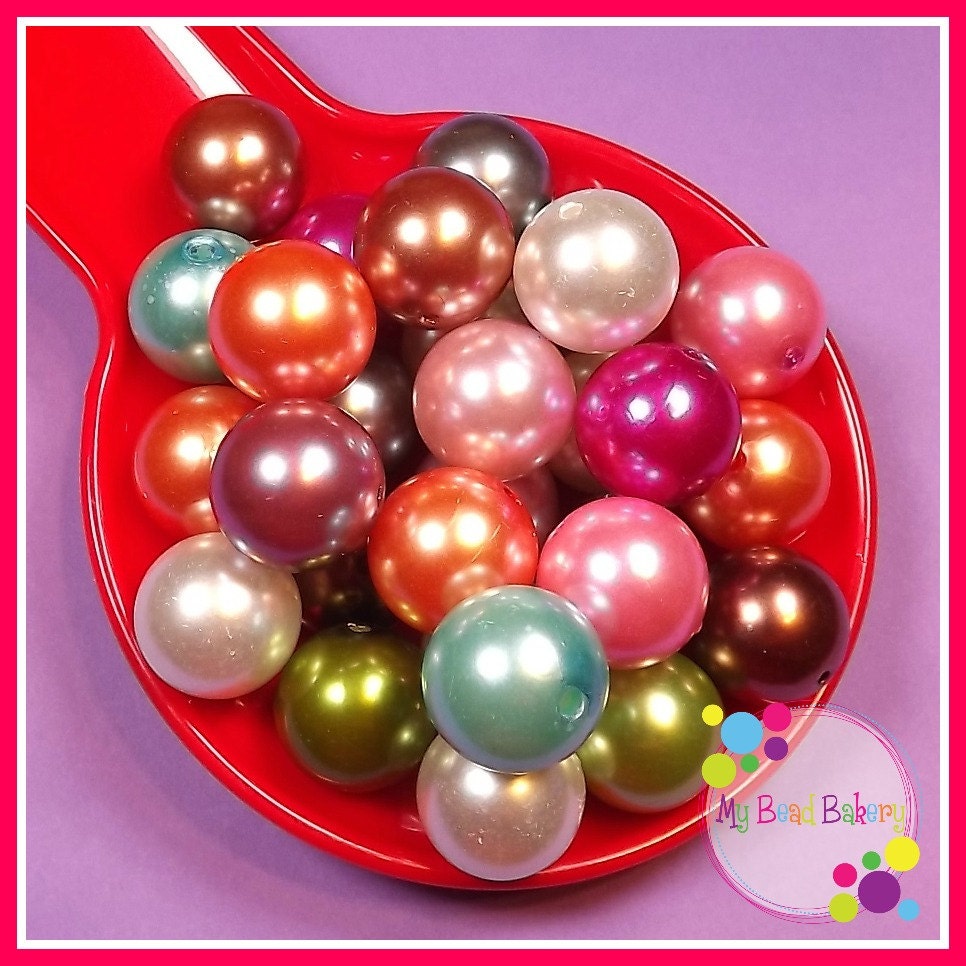 25 Pieces 22mm Imitation Pearl Acrylic Beads Gumball Style Beads DIY Crafts For Chunky Necklaces And Bracelets