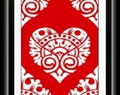 Modern Vintage Red Heart Art Print (Unframed)