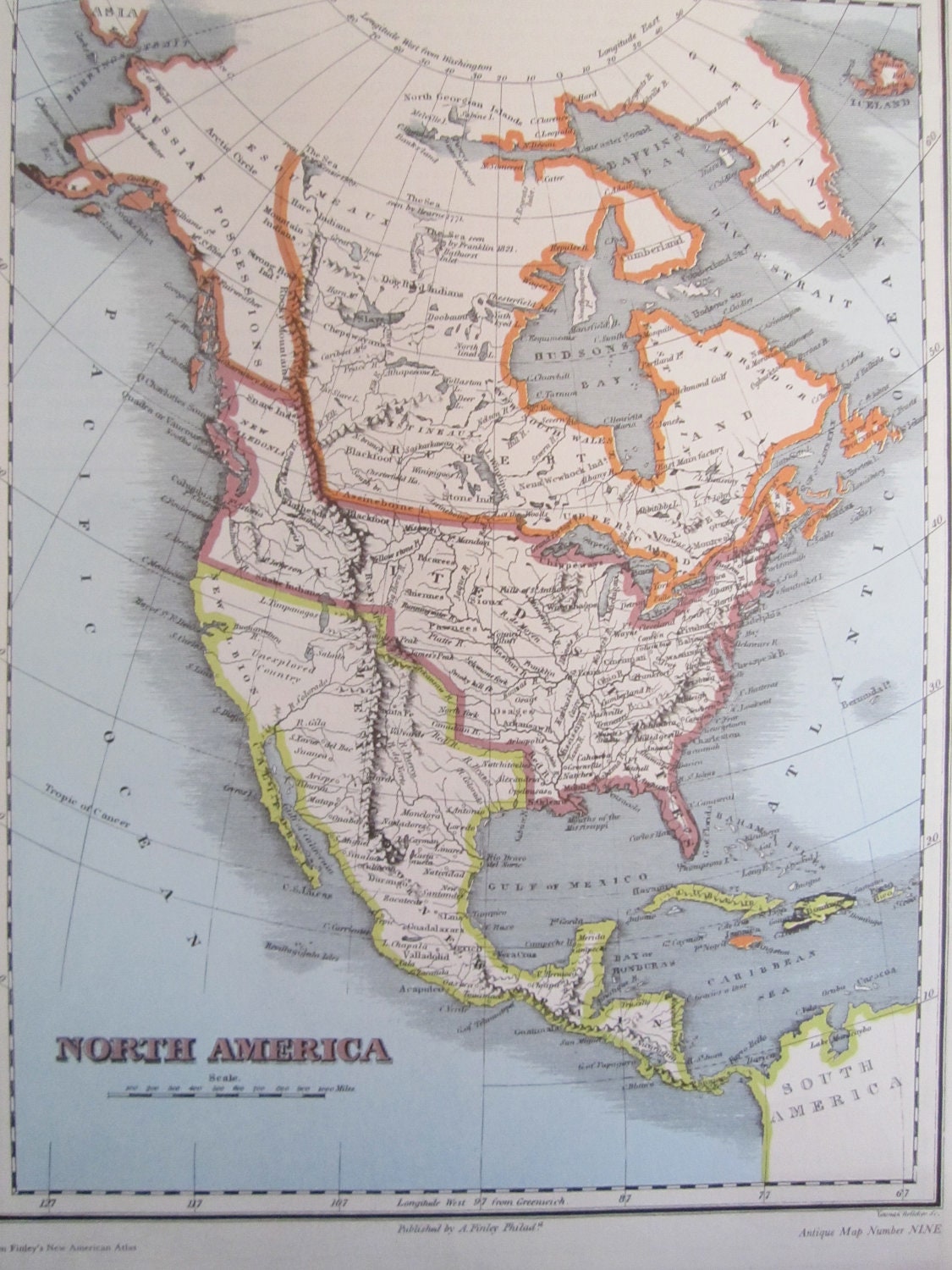 North America 1800's Map Vintage United States by booksygirl