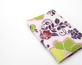 Fabric cover for small pocket Moleskine hardcover 2013 planner or notebook, purple pink green white boho bohemian girly floral