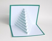 3D Pop Up STAIRS 2 LOVE Shaped like a Pyramid Origamic Architecture of Geometric Intricate Cuts in White and Metallic Teal Light Green OoAK