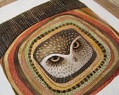 Owl in nest, bird painting, owl original watercolor, original painting, kid nursery wall decor, children room