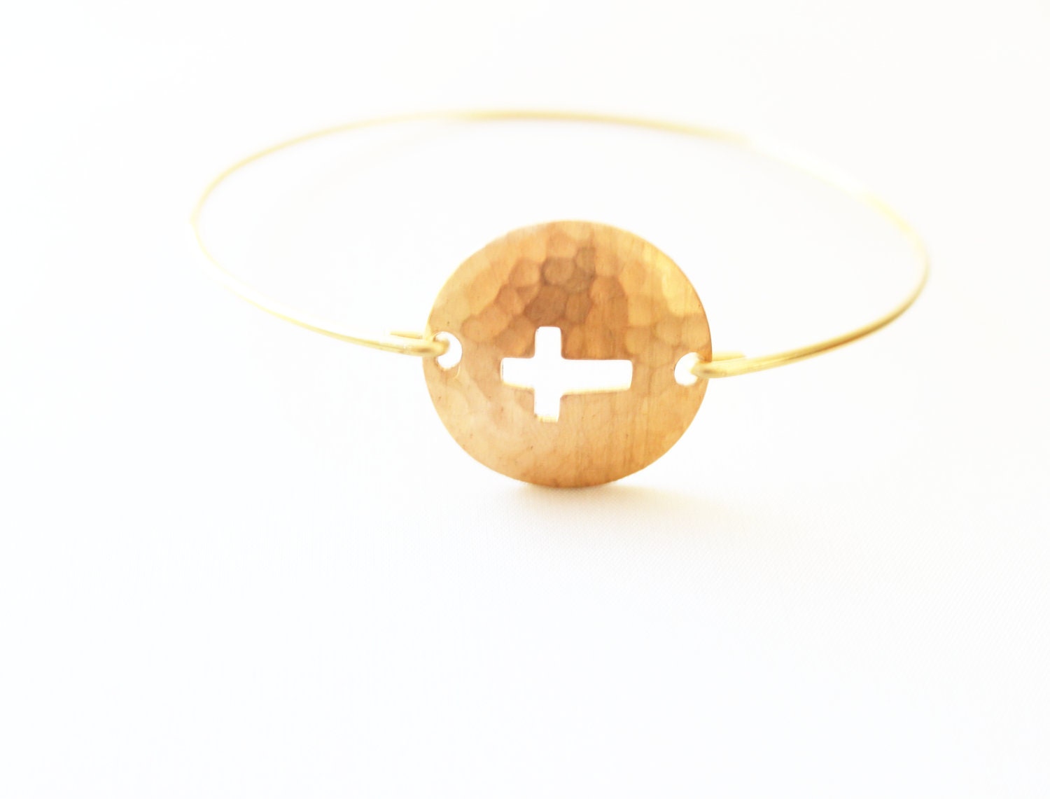 Hammered Brass Cross Bangle, Cross Bracelet, Cross Bangle, Charm Bracelet, Stackable Bangle
