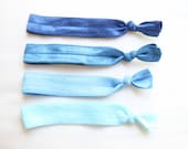 Shades of Blue Hair Ties with Pouch, No Crease Rubber Bands, Hair Elastic, Ponytail Holder