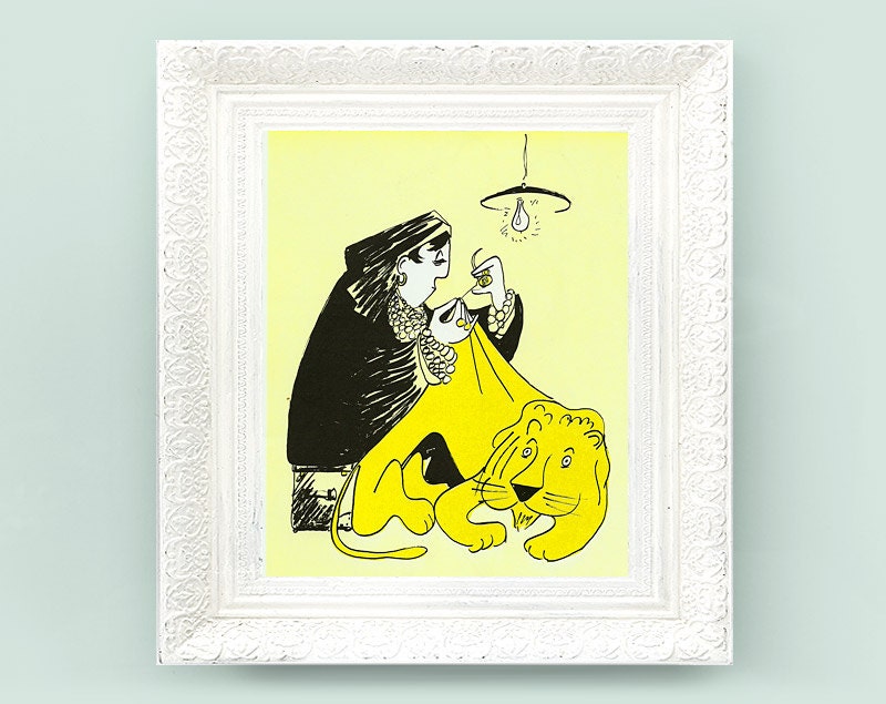 Vintage Madeline Print. Original French Book Plate Illustration 6.5x8 inches . Carival Circus Lion France Paris Ludwig Bemelmans