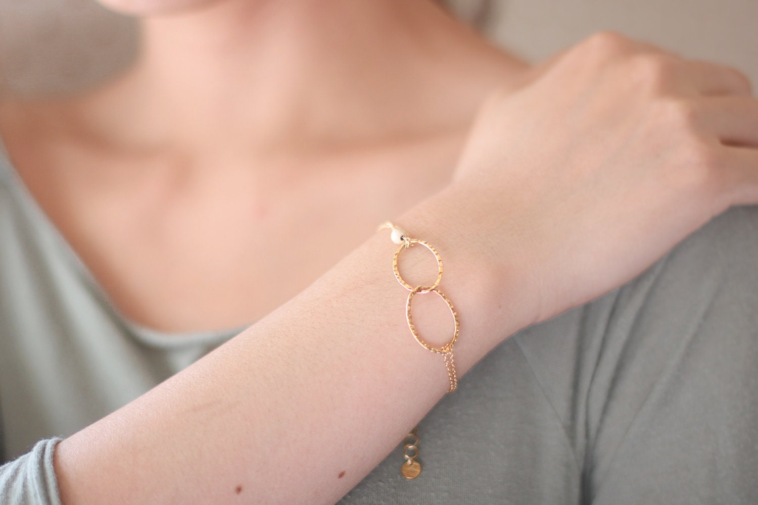 Linked Gold Bracelet - 14k gold filled entwined ovals and beads