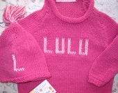 Newborn 3/6 mos Baby Set w/Hat 3-Letter Monogram or Name Handknit Cotton Sweater