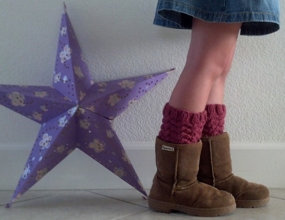 Hand knit short leg warmers / Boot cuffs / Boot tops for girls - RASPBERRY- (more colors available)
