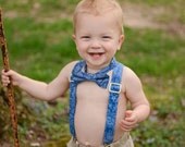 Boys bow tie and suspender set....Indigo blue paisley..