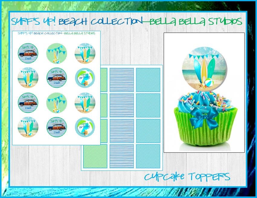 SURF Party Instant Download - Printable TOPPERS - Party Circles- Summer Pool Beach Party by Bella Bella Studios Il_170x135