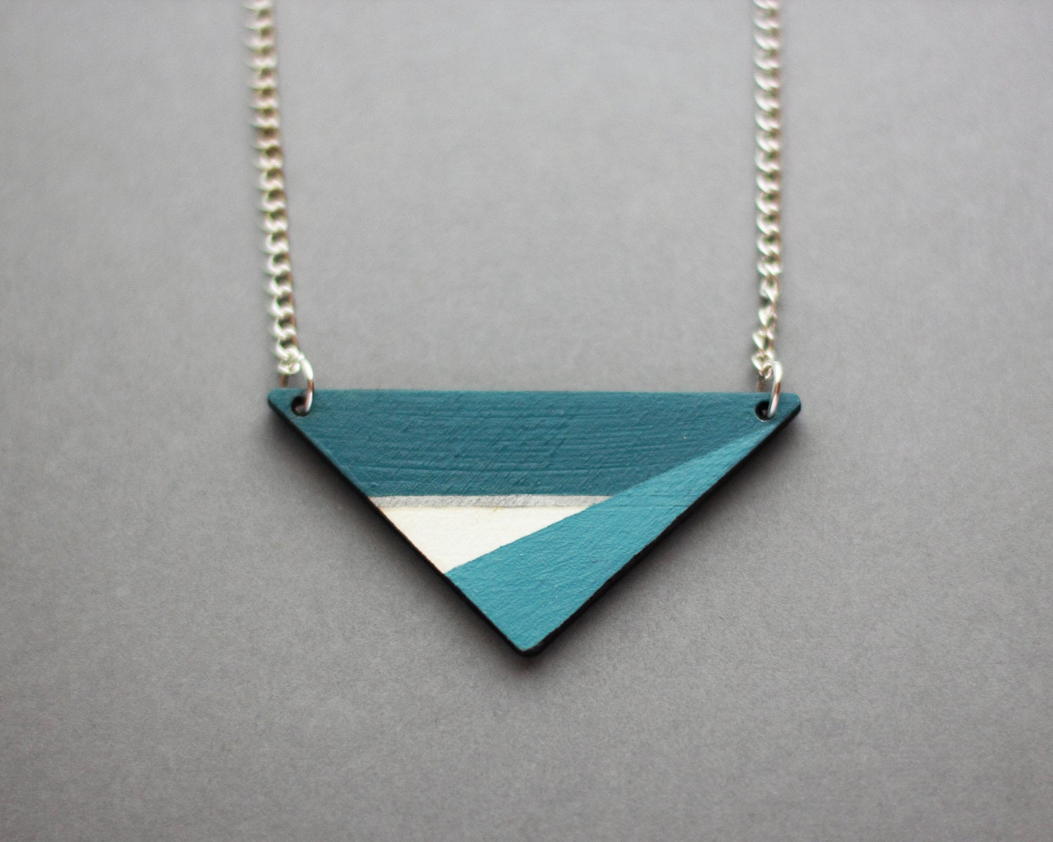 Geometric Two Tone Triangle Necklace (Blue - White - Silver) - Modern Handmade Jewllery