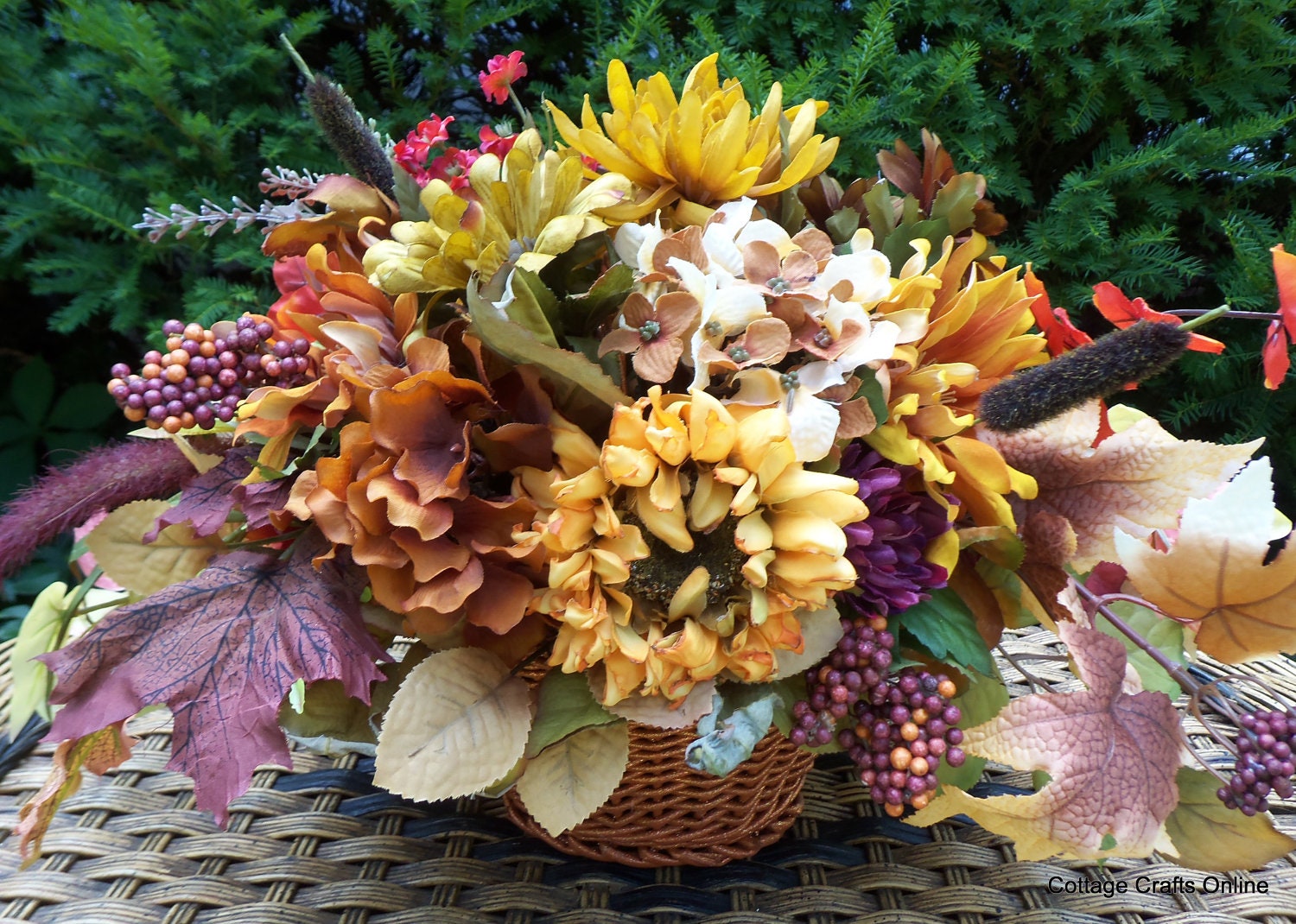 Fall Thanksgiving Centerpiece Silk Floral Arrangement Sunflowers Basket Gold Orange "Autumn Sunflowers"