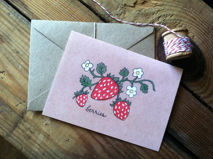Strawberry Note Card- Blank