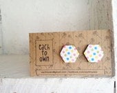 Summer Confetti Geometric Studs - Laser Cut Wood with Paper  - Green Pink Blue Yellow