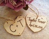 Set of 2 Heart Tags Personalized with Carved Initials and Your Wedding Date Rustic Wedding Favors and Decorations