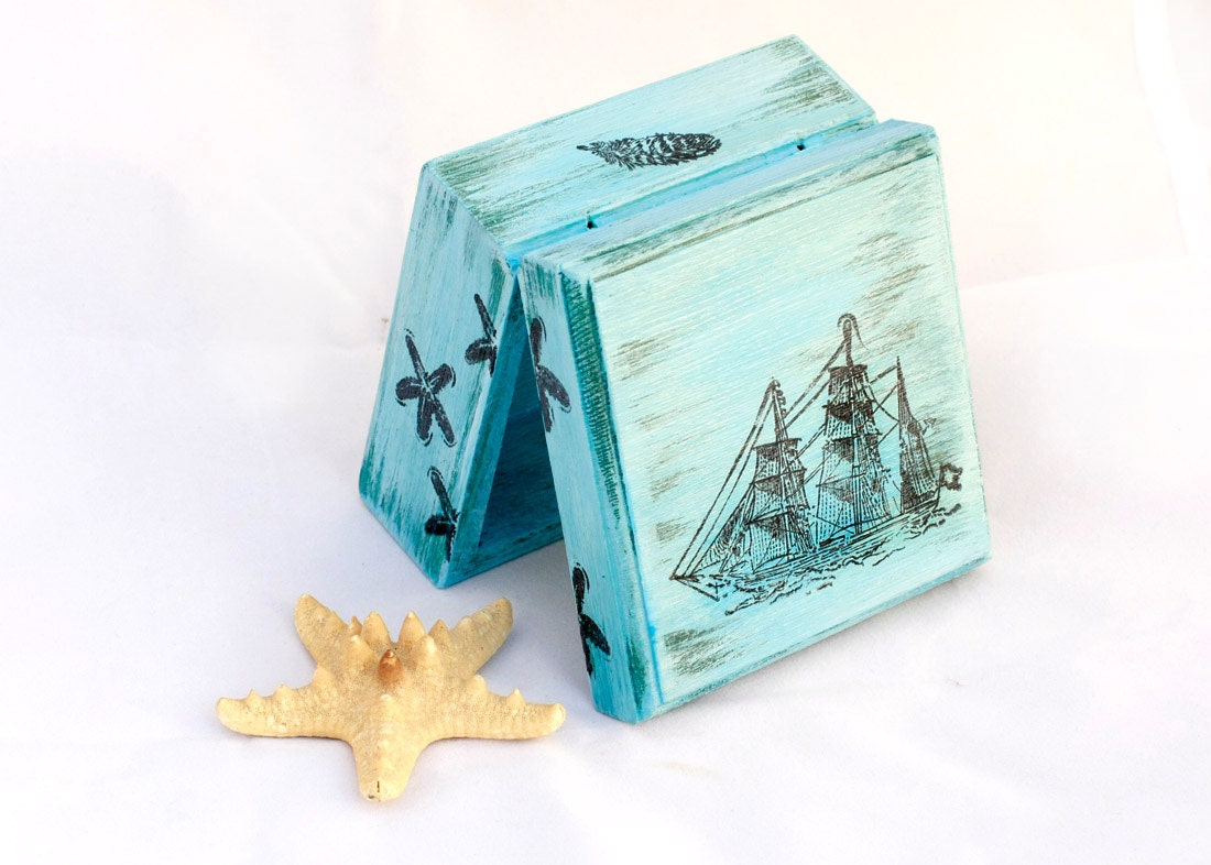 Blue box, Jewelry Keepsake Trinket Box, Sea Treasury Pirate Wooden Box, Treasury  Box ,  Jewelry box , distressed box - MyHouseOfDreams