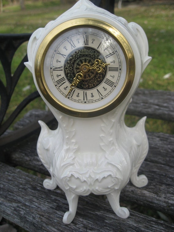 Vintage German Mantle Clock Antique White. by TreeTownPaper