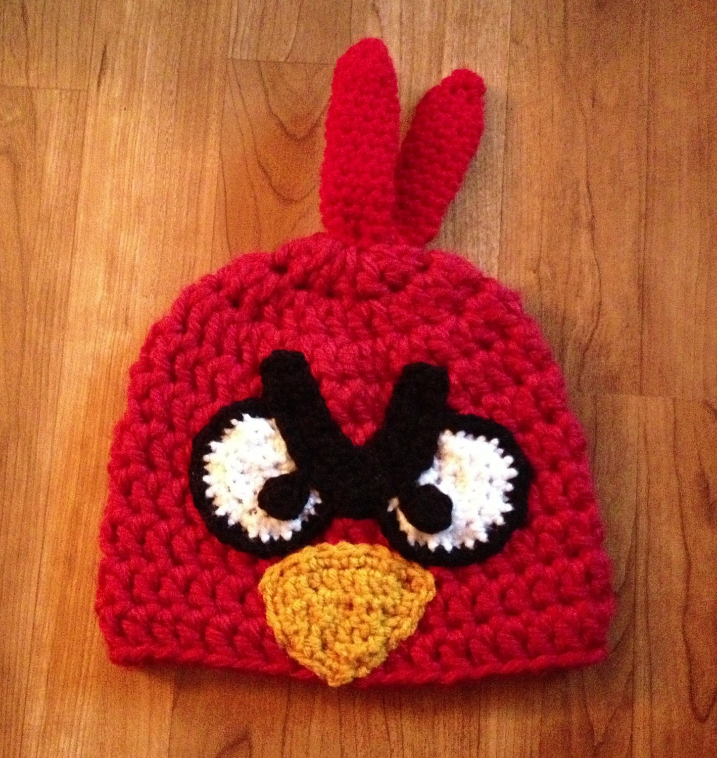 Angry Bird Hat Beanie Cap Children Kid Baby Infant Newborn Adult Red Cardinal Mad Grumpy Eyes Eyebrows Beak Feathers
