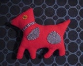 red dog - plushie - softie - gift - baby - child - stuffed animal - stuffie - waldorf toy - pillow - vintage - recycled - wool