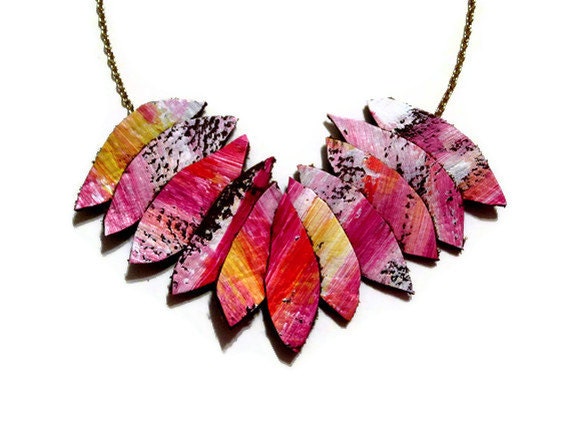 Coral Feather Leather Statement Necklace
