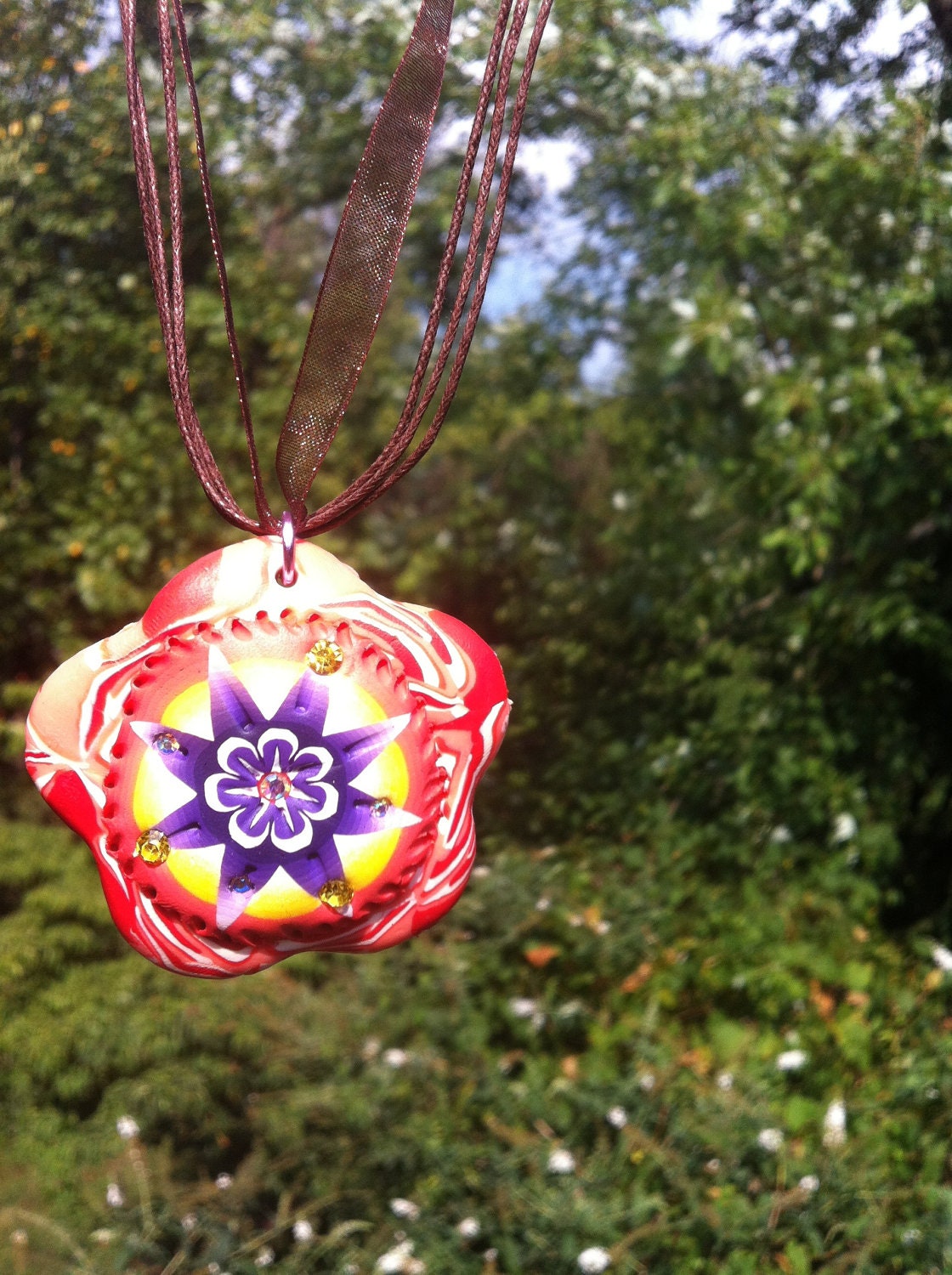 Flower Pendant, Flower Polymer Clay Pendant
