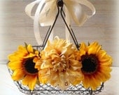 Chicken Wire Flower Girl  Basket Personalized Engraved Heart Rustic Wedding Decor Centerpiece Woodland Barn Wedding