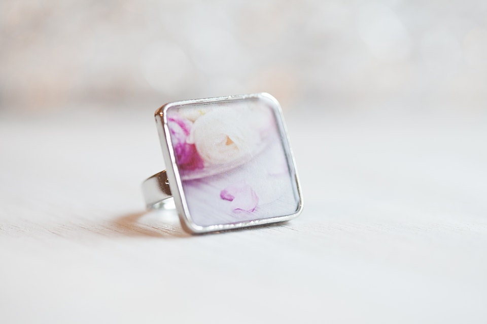 Ranunculus - Stainless Steel adjustable photo ring