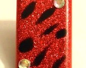 Red Glitter Spotted Resin Ring w/Swarovski Crystals