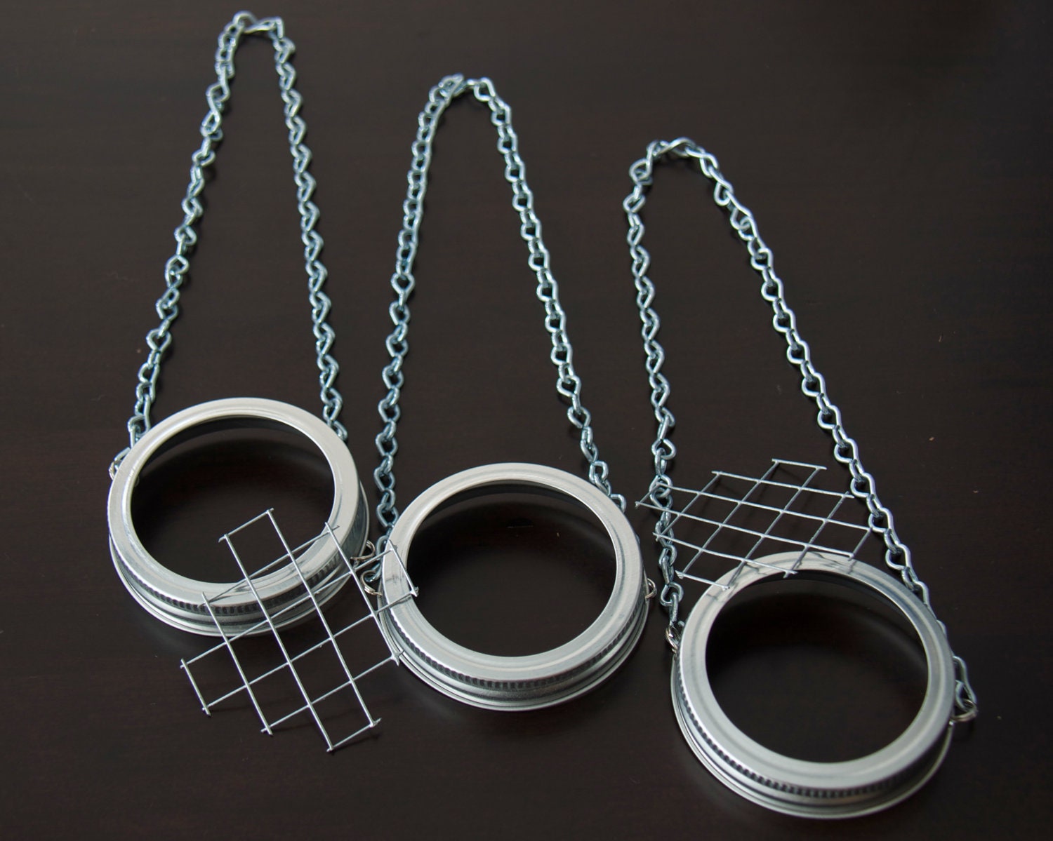 10 - Hanging Mason Jar Lids & Frog ( Silver )