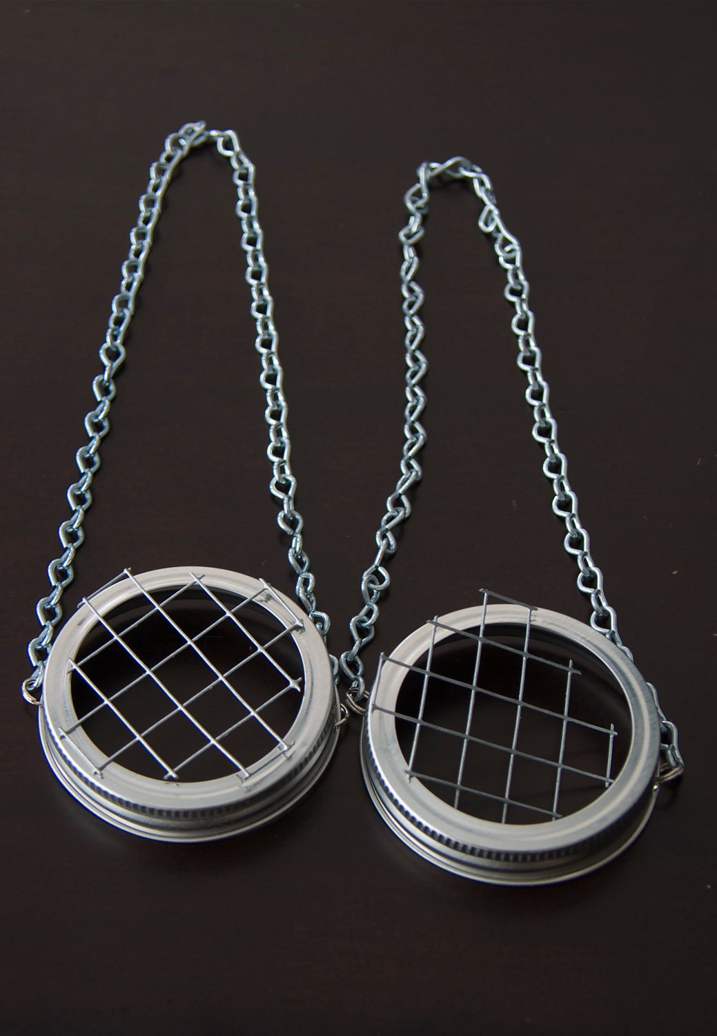 2 - Hanging Mason Jar Lids & Frog ( Silver )