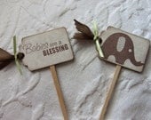 Set of 12 Baby Elephant - Babies Are A Blessing - Gender Neutral - Cupcake - Food Picks - Baby Shower
