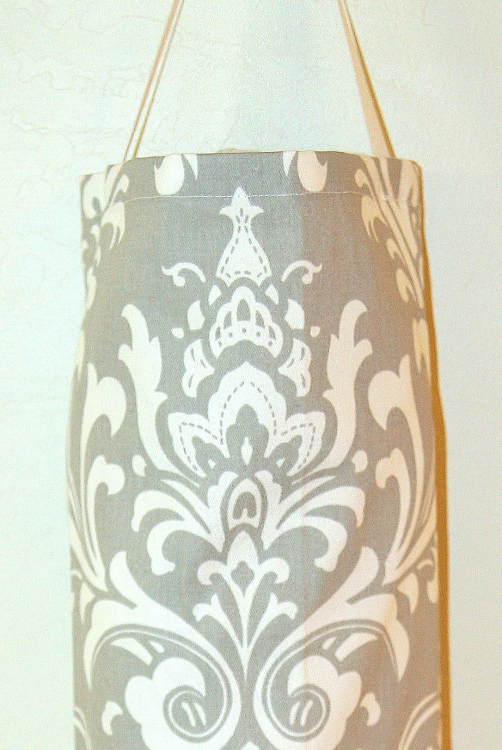 Plastic Bag Holder- Grey Damask Ozborne- Kitchen Grocery Bag Storage
