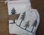 Trees Muslin Gift or Wedding Favor Bags Printed 5"x7" Family of Trees in black ink Set of 3