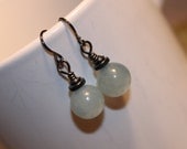 Little simple modern light  Grey Jade  hematite gunmetal dangle Earrings  - Ready To Ship