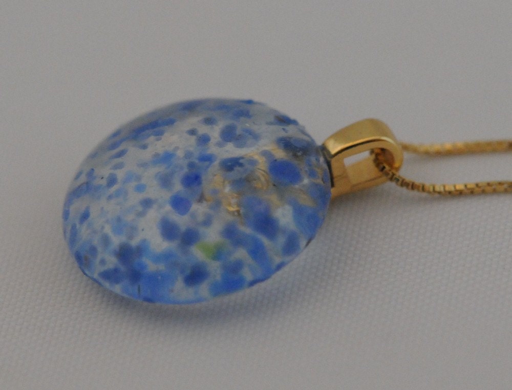 Blue Glass Vintage Marble Recycled Into Wearable Art with 14 K Gold Bail Gift Box Included