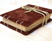 Mini Velvet Coptic Vintage Style Book, Journal, Diary  -  Blank vintage style pages - Velvet Cover