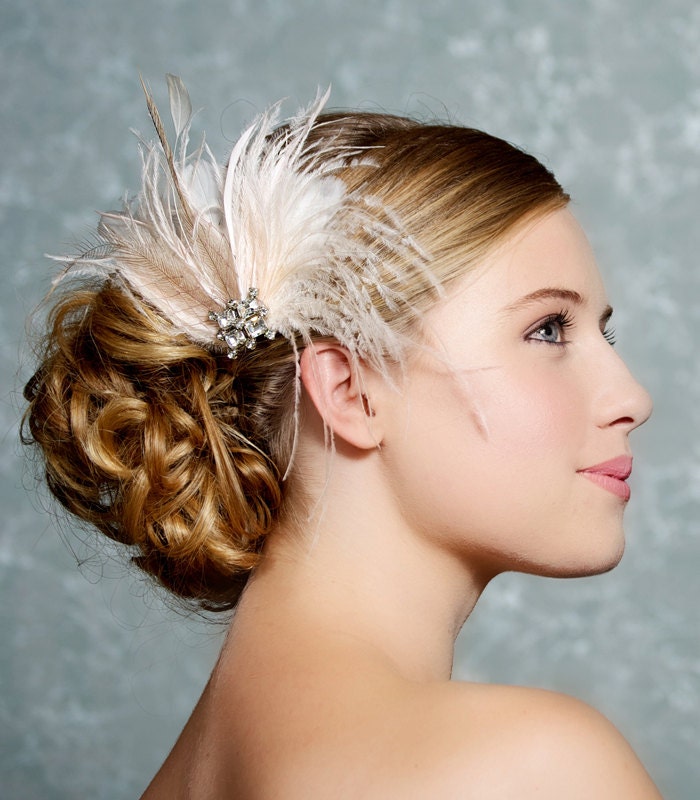 Ivory Bridal Headpiece, Bridal Fascinator, Wedding Hair Clip, Bridal Hair Accessories, Feather fascinator - Made to Order - EMMA