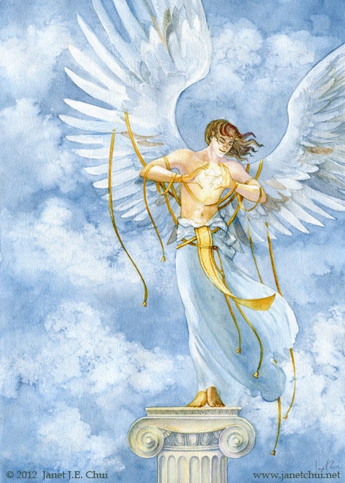 The Angel with Bells On: Fantasy Christmas Angel Blank Card