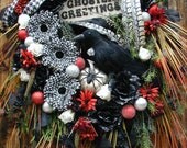 Halloween Fall Raven Crow Pumpkin Spider Ornaments Elegant Sign Wall Door Decoration Wreath