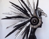 MADE TO ORDER Faux Feather & Skull Headpiece