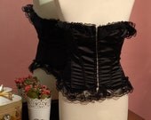 Vintage Black Satin Strapless Laced Corset - U.K Size 10 - Dead Stock