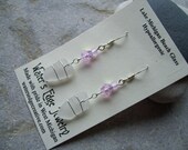 Pink Breast Cancer Awareness Beach Glass Earrings - with white Lake Michigan beach glass