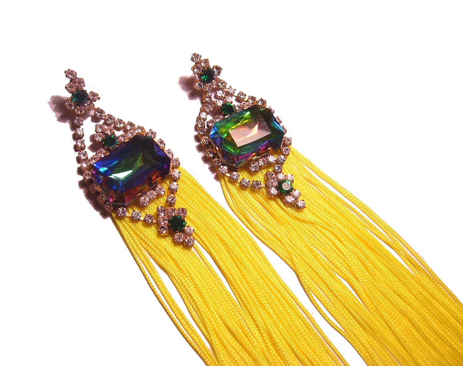 Long One of a Kind Neon Vintage Rhinestone Earrings - FW Preview - BOHEMIAN MERMAID Collection (Reserved)