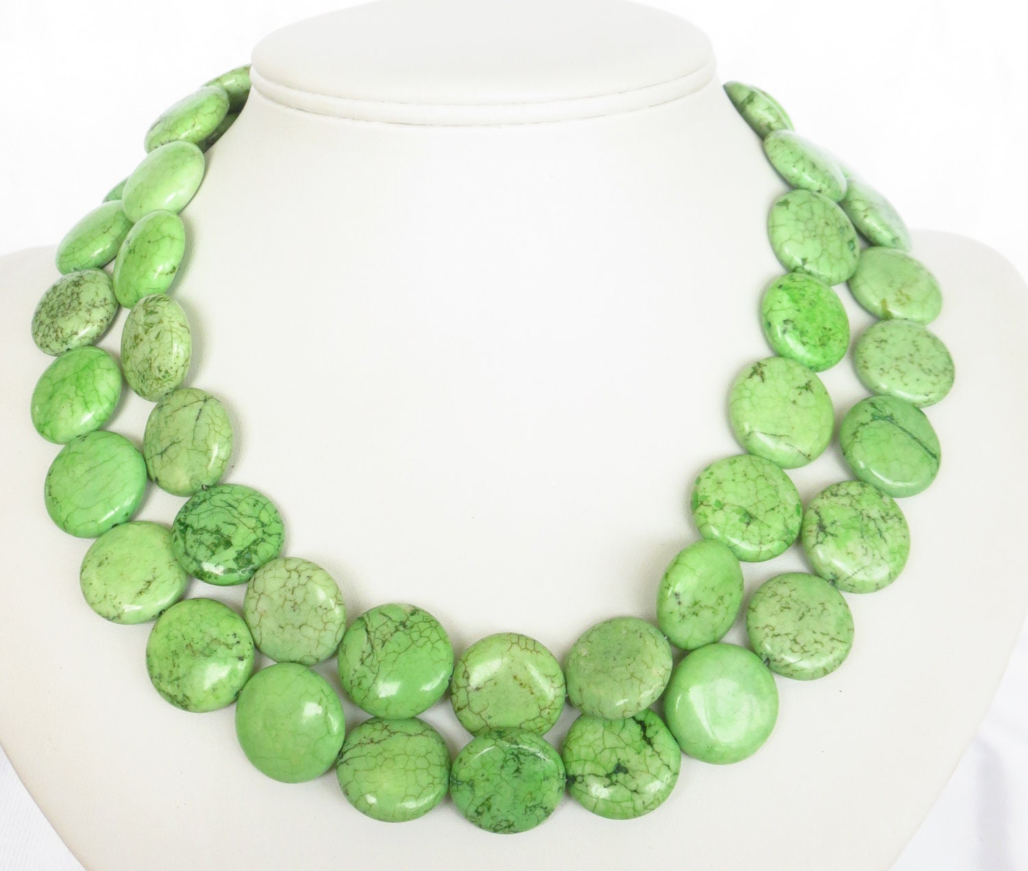Green Turquoise Statement Necklace - Two Strand GreenTurquoise Bridal Jewelry - Mint Green - Pastel Green
