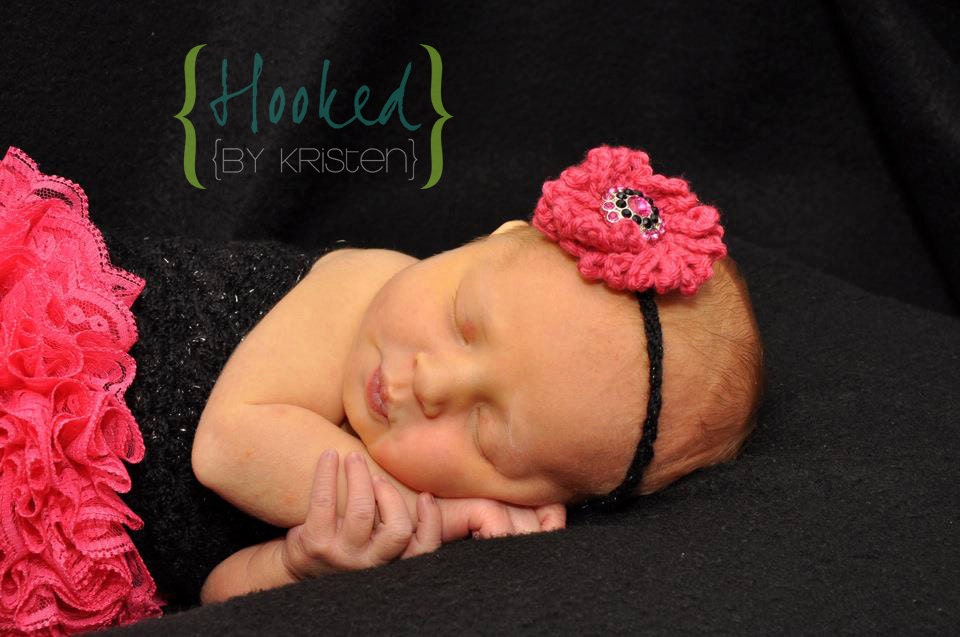 Fringed Flower Headband in Merino Wool with large gemstone button